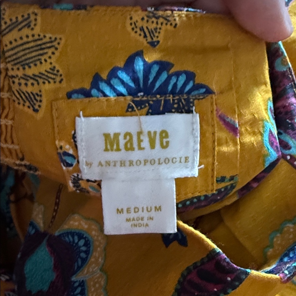 Anthropologie Maeve Tiered Ruffle Skirt Floral Yellow Sz M cotton - Picture 4 of 5